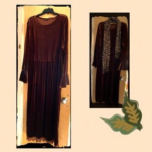 Druid Style Brown Velvet Maxi Dress w/bonus Scarf!